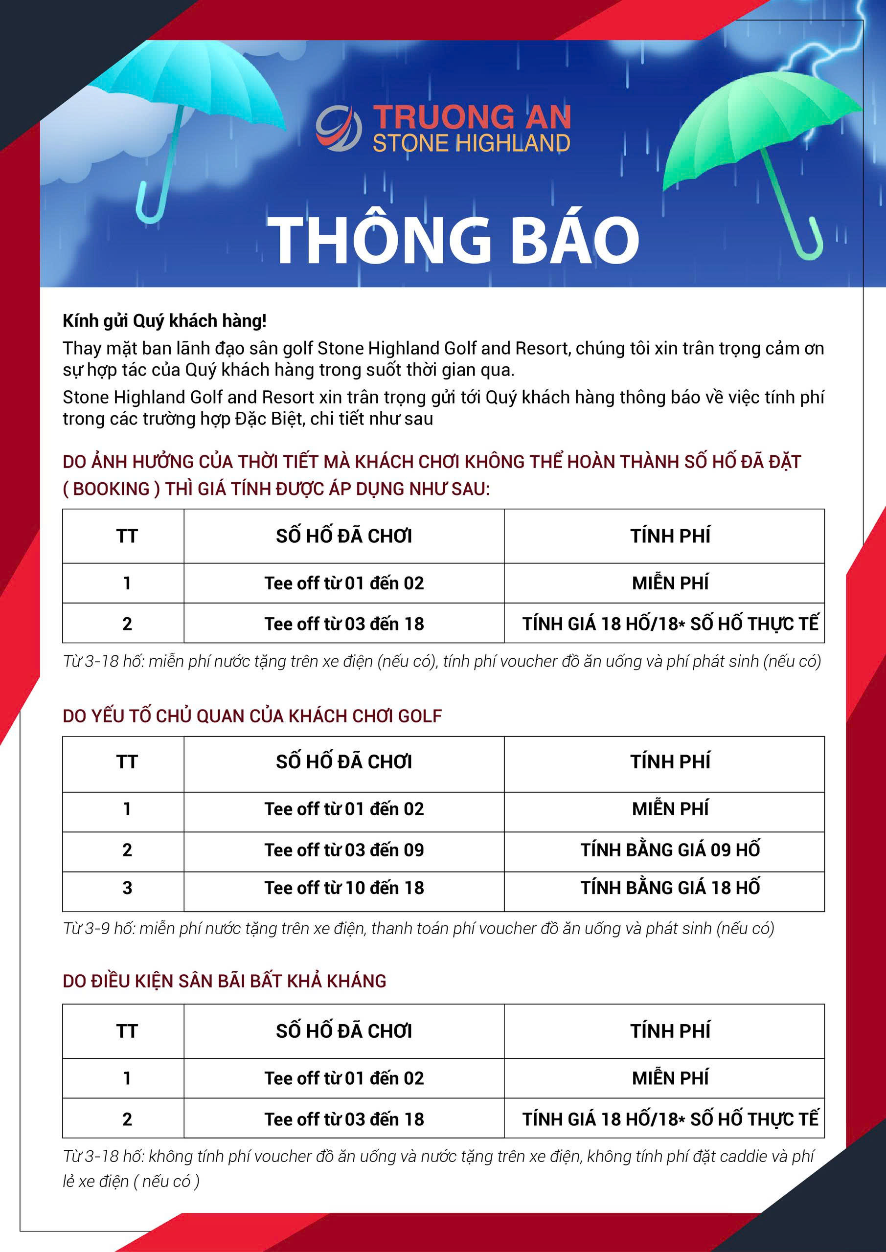 QUY ĐỊNH TÍNH PHÍ TRONG ĐIỀU KIỆN THỜI TIẾT ĐẶC BIỆT