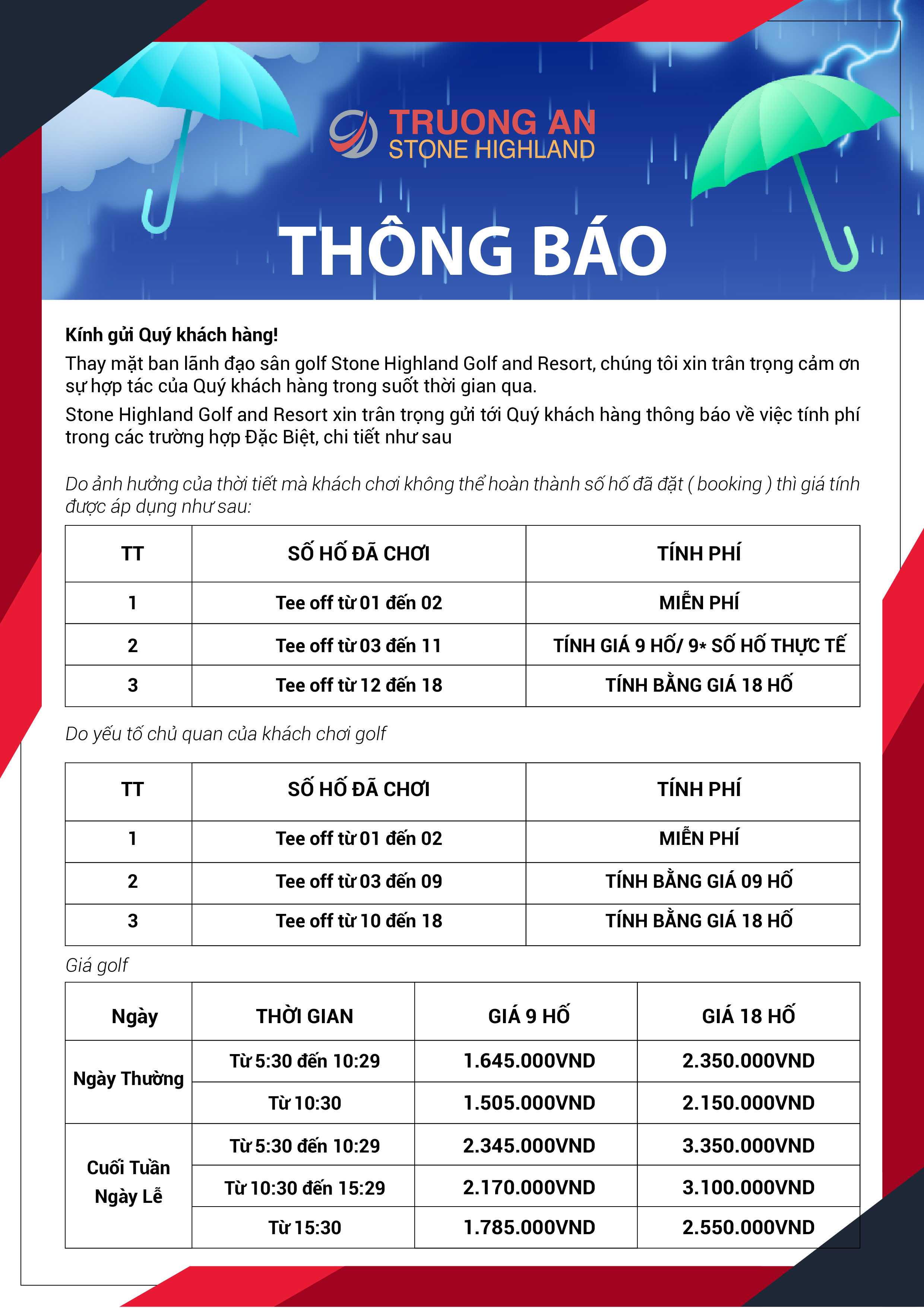 QUY ĐỊNH TÍNH PHÍ TRONG ĐIỀU KIỆN THỜI TIẾT ĐẶC BIỆT